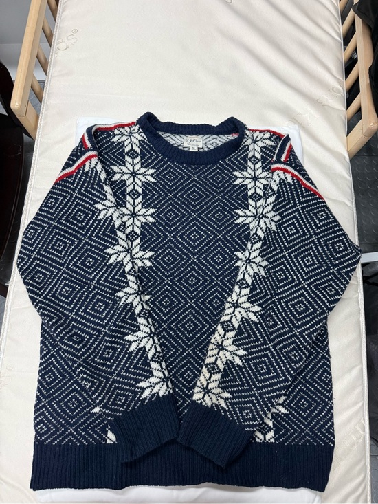 J. Crew Other - J.Crew 100% Lambswool Fair Isle Snowflake Sweater Navy Red Sz M